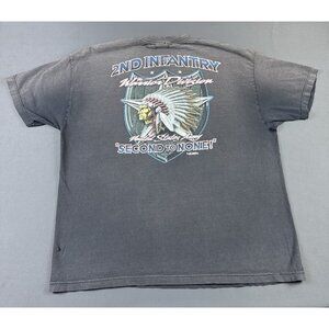Rare Vintage Y2K 2nd Infantry Warrior Divisin Crazy Sun Fade Black Shirt US Army